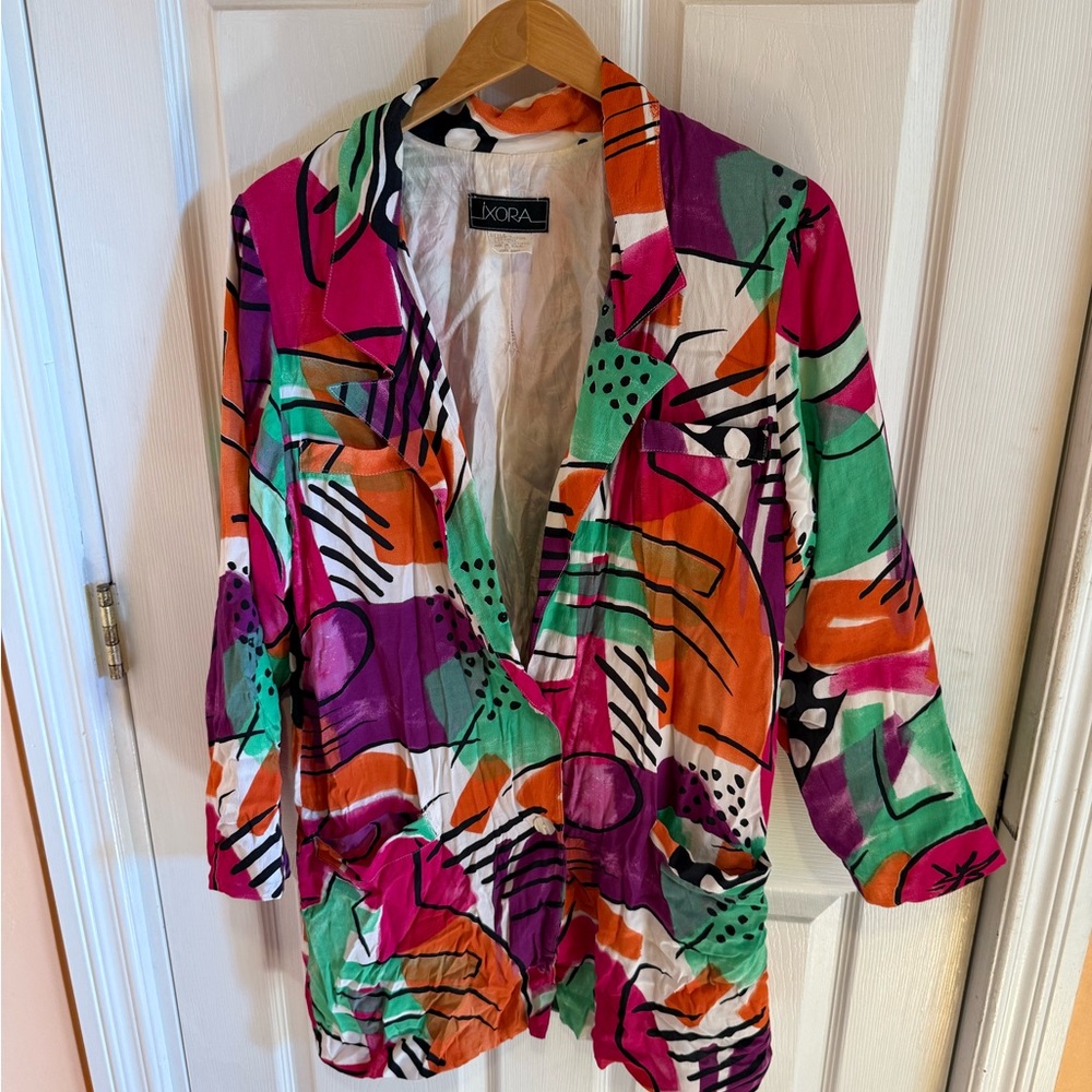 Ixora Colorful Abstract Long Blazer